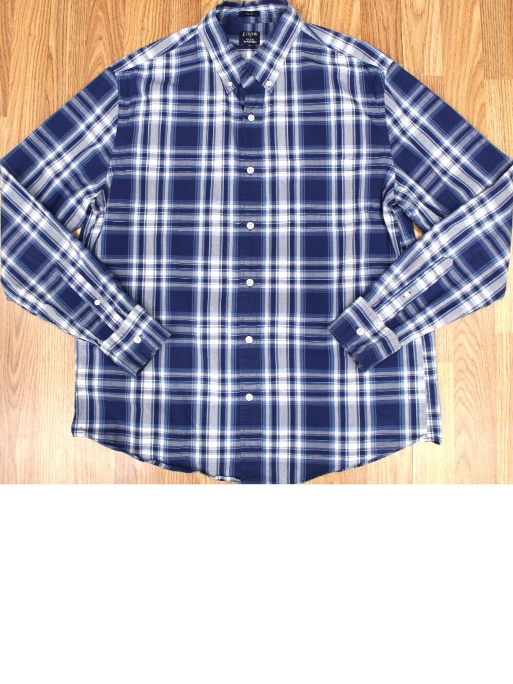 J.CREW SLIM FIT SHIRT 100% COTTON NAVY & WHITE PLAID Sz X-LARGE, XL